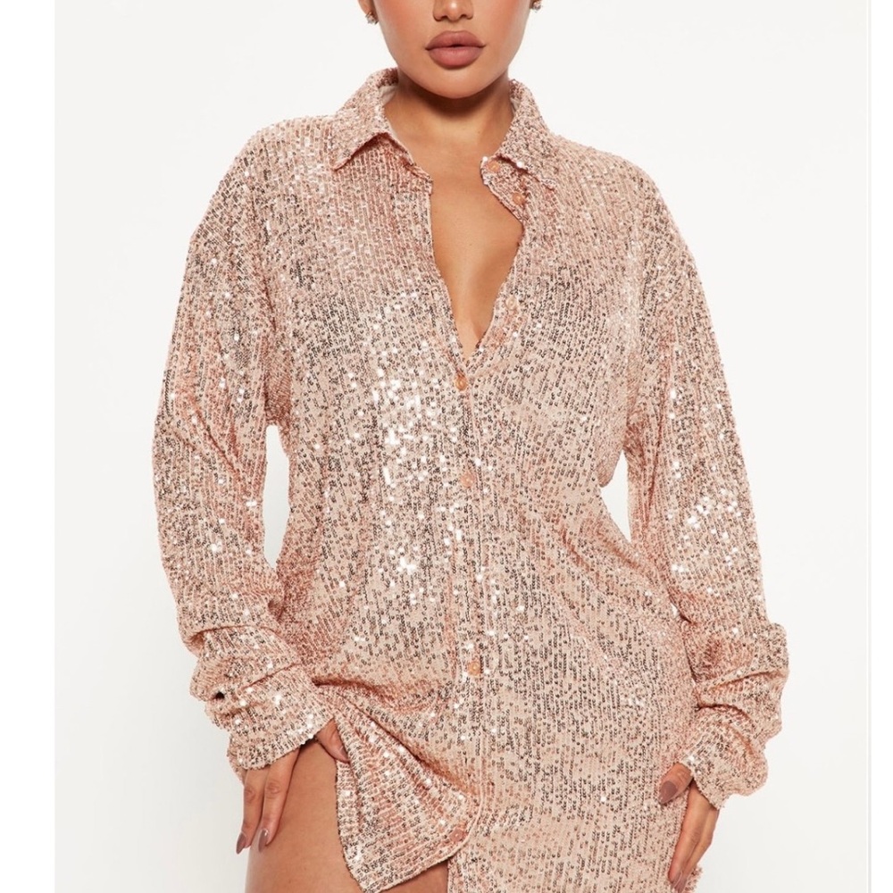 Sequin Button-Up Shirt dress